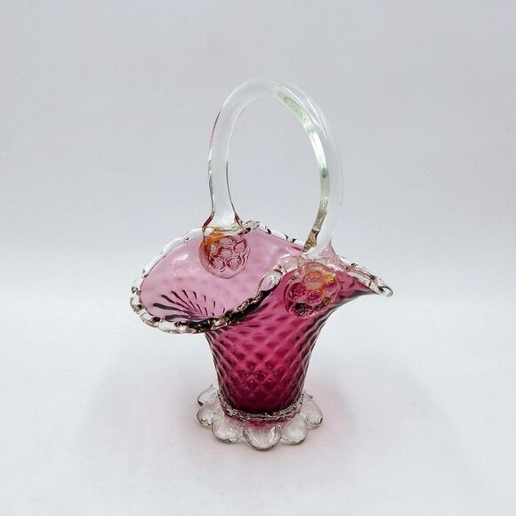 Vintage Murano Italian Venetian Ruby Glass Gold Dust Aventurine Basketweave Vase - Picture 1 of 11